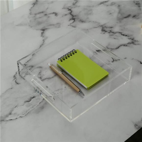 Clear Sturdy Acrylic Tray with Handles-8"x8"x2"H-Countertop Organizer Tray - Picture 3 of 7